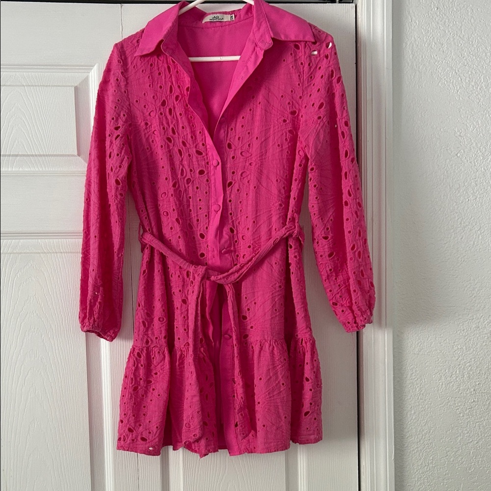 Pink Eyelet Long Sleeve Dress